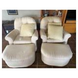 2 Cream Armchairs and Ottoman
