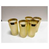 5-Mid Century Yellow Frosted Drinking Glasses