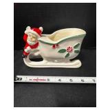 Santa & White Sleigh Ceramic Planter red paint