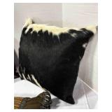 3 Decorator Pillows, faux leather, cow hide,