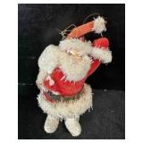 Flocked Santa w/ paper mache face, tinsel flecks