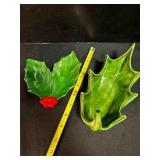 2 Hand Made Ceramic Holly serving Relish Plates