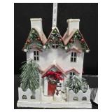 Cardboard Christmas House w/Snowman & trees