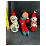 3 Vintage Felt Pipe cleaner Christmas Ornaments