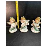 3 Homco bisque Christmas Angels w/ Instruments