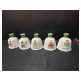 5 Porcelain Christmas Bells w/different ways to