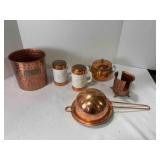 Hammered Copper Utensil Holder, Ceramic Salt