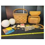 Craft box & items: latch, mirror, handle, basket