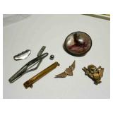 Vintage tie Clasps, Belt Buckle and pins