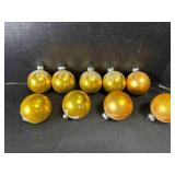 9 Shiny Brite Gold Glass Ornaments w/mica