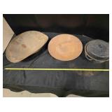 Metal scale scoop, metal pan, enameled roaster