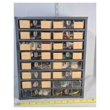 Metal storage cabinet w/16 plastic drawers