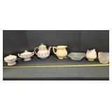 Sugar bowl, teapot, pitcher, gravy bowl, cut glass