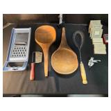 Sewing kits, grater, wooden spoons, strainer
