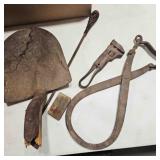 Farm tools, ice block tongs, spade shovel head