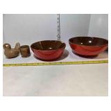 2 Frankoma bowls, pottery bird & cup
