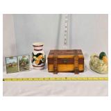 Cedar Jewelry Box, Playing cards, vase, duck vase
