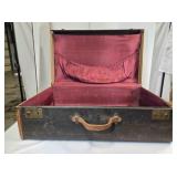 Hard side suitcase, carved leather handle