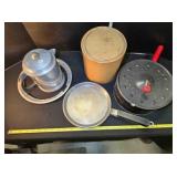 Popcorn popper, percolator, skillet, mug