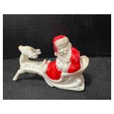Santa Reindeer & Sleigh Hard Plastic Ornament 3.5"