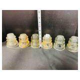 6 Large Clear Glass Insulators-small chips & wear