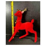 Flocked large Red Reindeer 11"t, has bent antler