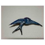 Antique Enameled Bird Blue Swallow? Pin on Back
