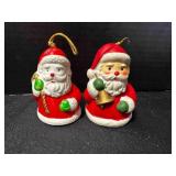 2 Bisque Santa Bells Ornaments 2.5"