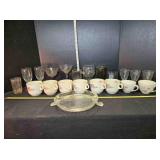 8 cups & 12 glasses; 6 floral pattern cups