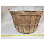 Vintage wooden bushel basket, 14" across, 9" tall