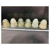 6 Large Clear Glass Insulators-small chips & wear