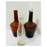 2 Amber Long Neck Bottles, 6 1/2 oz Pop bottle no