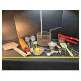 Fry basket, rolling pin, strainer, funnel, spatula