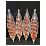 4 Jewel Brite red & Gold Ribbon Teardrop Ornaments