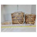 2 square wooden hanging baskets & 3 wooden spoons