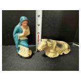 Larger Paper Mache Nativity Figurines Mary & Cow
