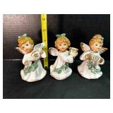 3 Homco bisque Christmas Angels w/ Instruments