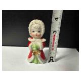 Christmas Caroler Lady Figurine w/bell-Japan 3.5"