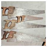 4 Antique hand saws; 3 are Disston Keystone