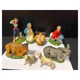 8 Nativity Pcs Paper Mache, Jesus, Mary, donkey