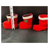 3 Red Flocked Santa Boot Candy Holders Containers