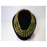 Marbled Green Bakelite Multi Strand Necklace