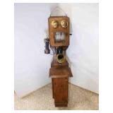Antique Oak Magneto "Double Box" Wall Telephone