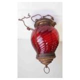 Antique Victorian Ruby Swirl Glass Hanging Lamp