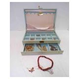 Vintage Green Jewelry Box includes Several Chains