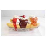 Faux Banana Split Dessert in a Glass Serving Bowl