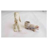 2 Vintage Porcelain Basset Hound & Ceramic Pig