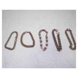 5 Silver Tone Chain Bracelets
