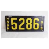 1915 Connecticut Porcelain Black License Plate w/