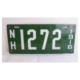 1916 New Hampshire Porcelain Green License Plate